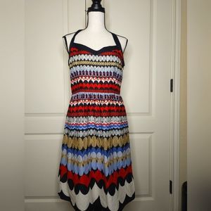ANN TAYLOR LOFT Womens Black, Red, White, Blue Geometric Print Dress